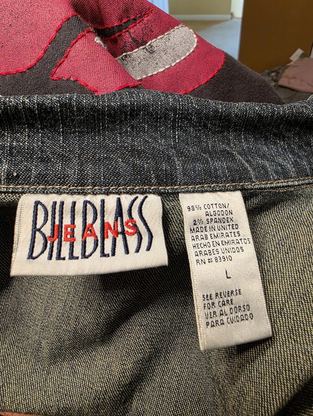 HAND CRAFTED Jacket UPCYCLED Blue Denim Embroidered Rolling Stones Tee Size L - Picture 12 of 13